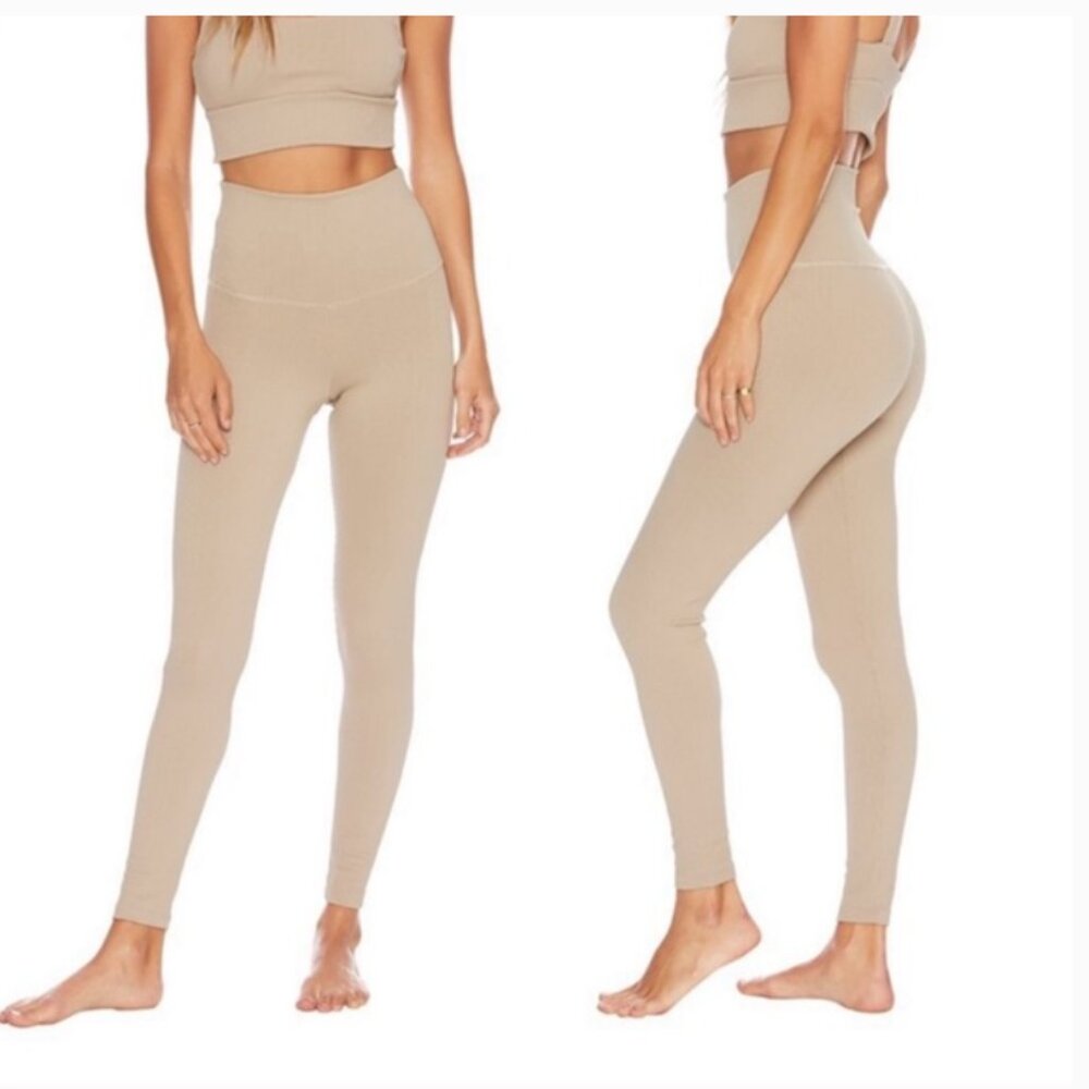 Beach Riot Ayla Ribbed High Rise Leggings Size Small Taupe